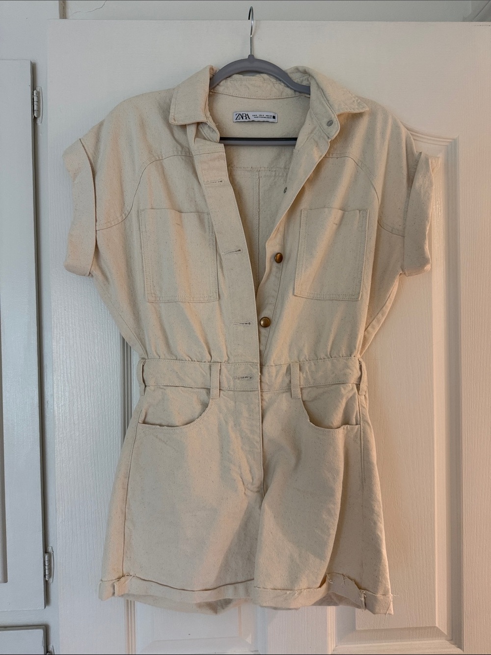 Zara cream denim utility romper